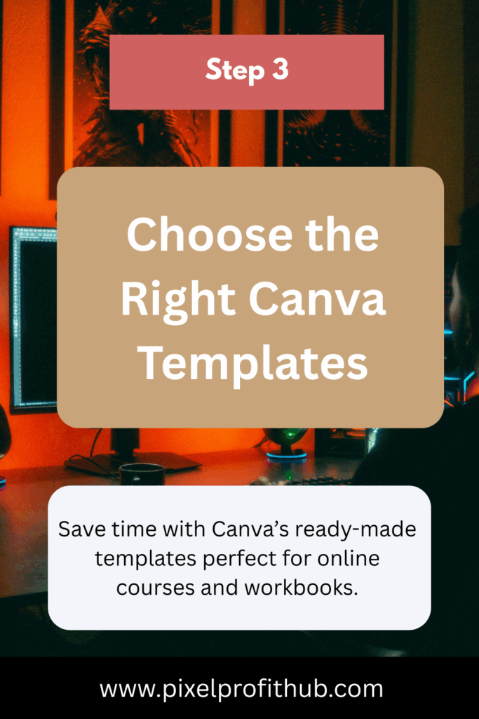 Selecting Canva templates for online course design.