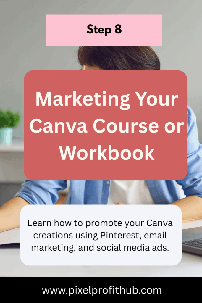 Marketing Canva online courses and workbooks on Pinterest and social media.